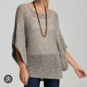 Theory Davini Zebra Alpaca Blend Gold Gray Kimono Sleeves Sweater Size S